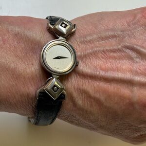 Lisa Jenks sterling silver brutalist wristwatch~ Lizard band~Vintage